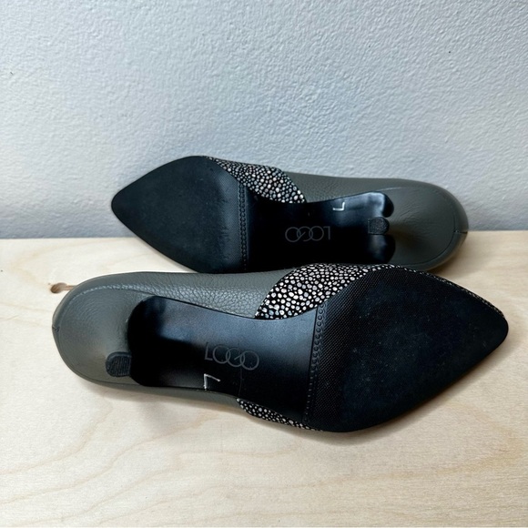 Logo Lori Goldstein Grey Combo Leather & Goring Pointed Toe Serena Pumps 5.5 NEW - Picture 5 of 6